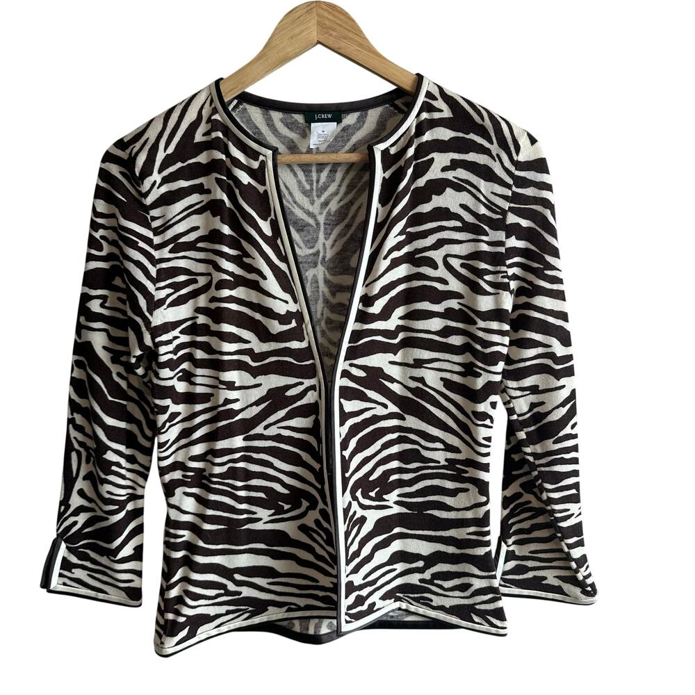 J. Crew Vintage 2000s Wool Zebra Print Clasp Front Cropped Cardigan M